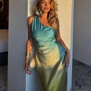 Zara Satin Effect One Shoulder Maxi Dress XS Blogger Fave